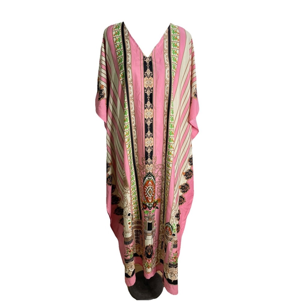 Gypsie Blu Kaftan Dress OS Purple Tropical MuuMuu House Cover Up Boho Loungewear